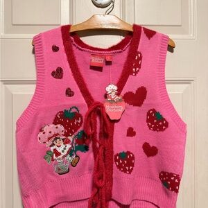 Strawberry Shortcake Pink V-Neck Sweater Vest Size L